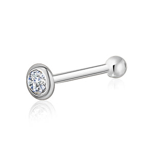 14k white gold nose stud with cubic zirconia diamond