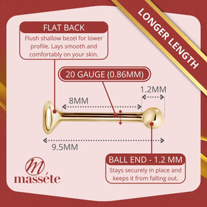 Size chart for the 20 gauge gold nose stud