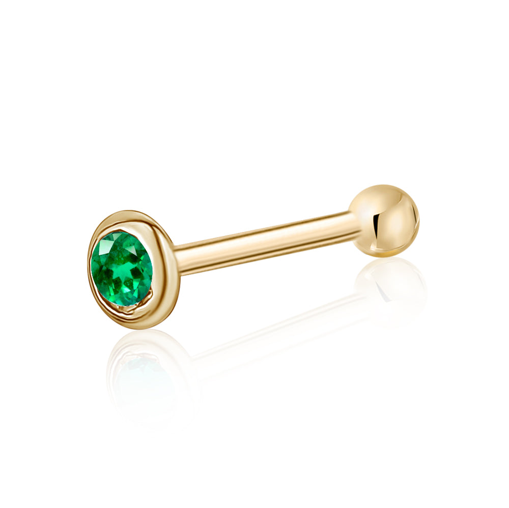 Yellow Gold Nose Ring Simulated Emerald