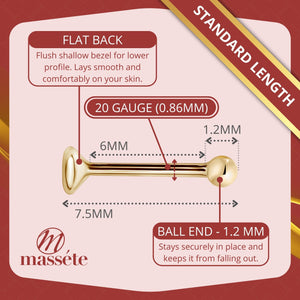 Sizing information for the 14k gold nose stud