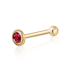 14k gold nose stud with synthetic ruby gemstone