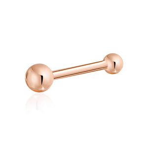 Close-up of the 14k rose gold tiny ball nose stud
