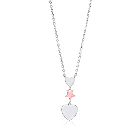 MASSETE Sterling Silver 925 Triple Dangle Heart and Gold Plated Star Pendant Necklace Rolo Chain 17"