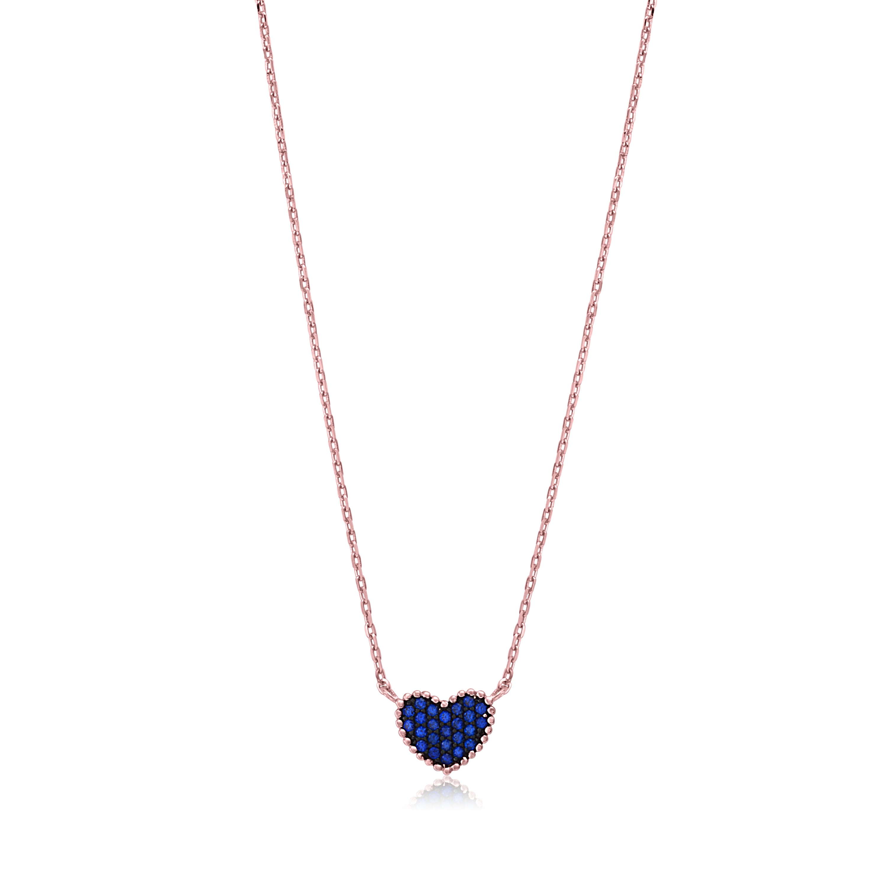 MASSETE Sterling Silver 925 Rose Gold Plated Heart Beaded Pave CZ Pendant Necklace Rolo Chain 17"