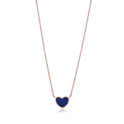 MASSETE Sterling Silver 925 Rose Gold Plated Heart Beaded Pave CZ Pendant Necklace Rolo Chain 17"