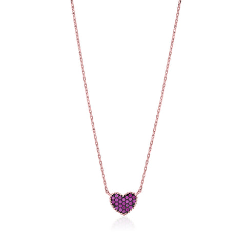 MASSETE Sterling Silver 925 Rose Gold Plated Heart Beaded Pave CZ Pendant Necklace Rolo Chain 17"
