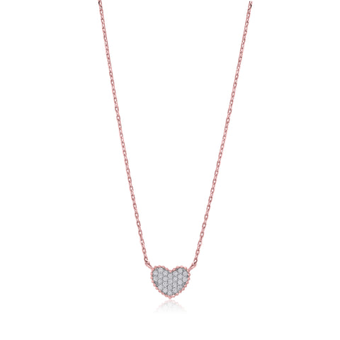 MASSETE Sterling Silver 925 Rose Gold Plated Heart Beaded Pave CZ Pendant Necklace Rolo Chain 17"