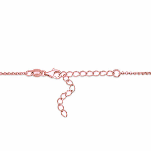 MASSETE Sterling Silver 925 Rose Gold Plated Heart Beaded Pave CZ Pendant Necklace Rolo Chain 17"