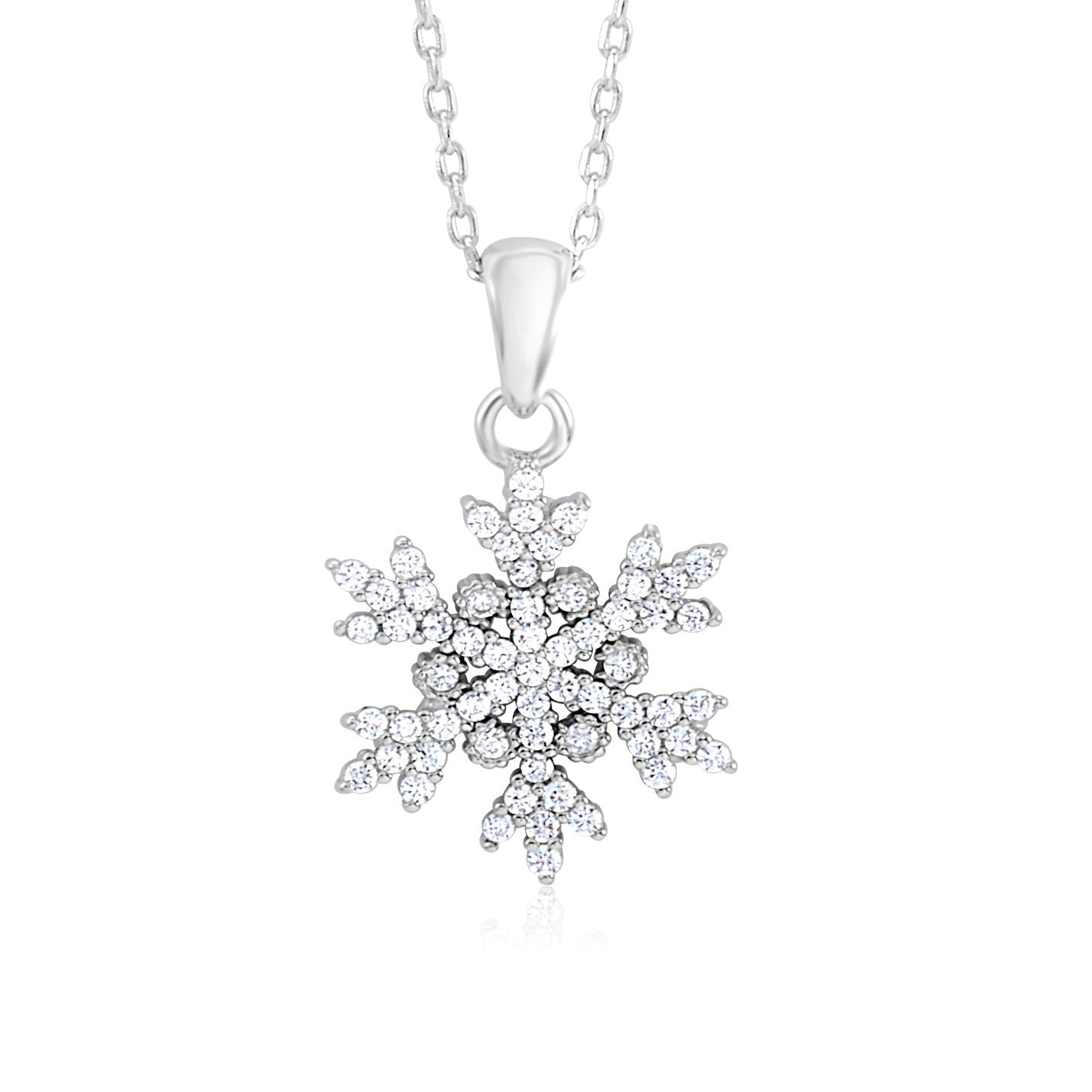 Sterling Silver 925 Pave CZ Snowflake Necklace Pendant on Cable Chain 17.5"