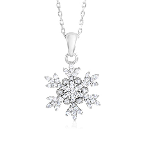 Sterling Silver 925 Pave CZ Snowflake Necklace Pendant on Cable Chain 17.5"