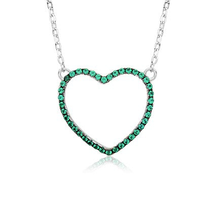 Sterling Silver Necklace Pendant for Girls Large Open Heart with Simulated Diamonds 17.5"