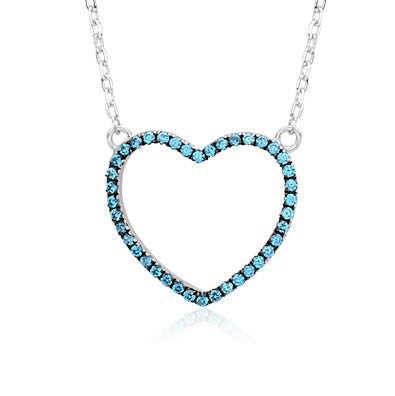 Sterling Silver Necklace Pendant for Girls Large Open Heart with Simulated Diamonds 17.5"