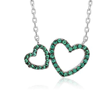 Sterling Silver Necklace Pendant for Girls Double Heart with Simulated Diamonds 17.5"