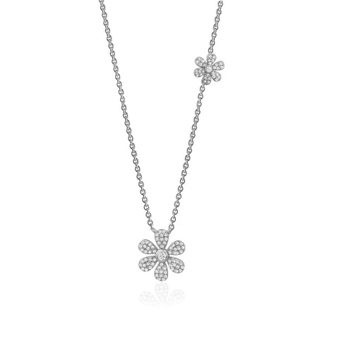 Sterling Silver Necklace Pendant for Girls 6 Petal Flowers with Simulated Diamonds 17.5"