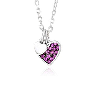 Sterling Silver Necklace Pendant for Girls Petite Heart Charm with Simulated Diamonds 17.5"