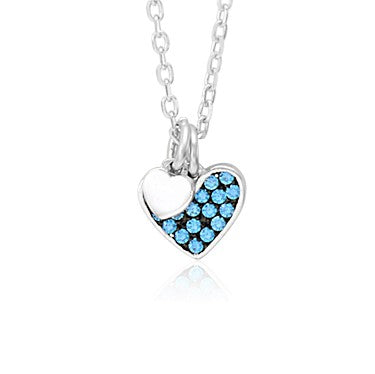 Sterling Silver Necklace Pendant for Girls Petite Heart Charm with Simulated Diamonds 17.5"