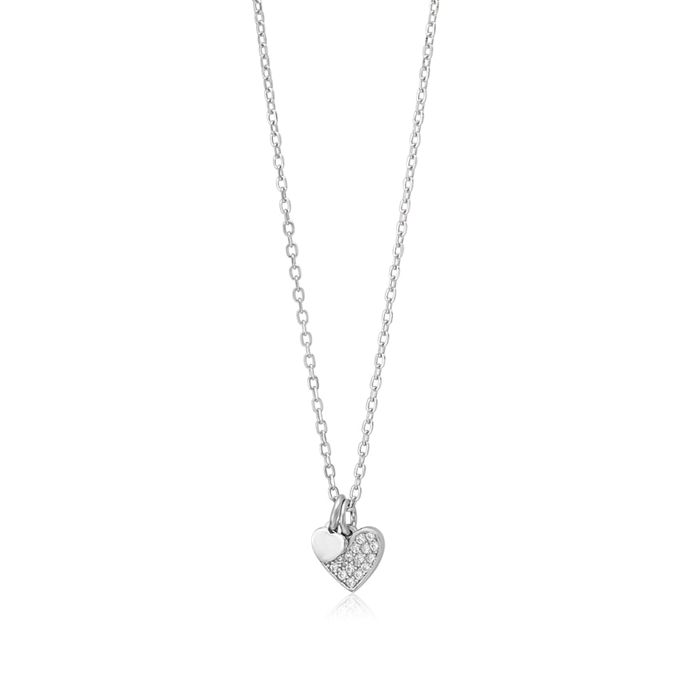 Sterling Silver Necklace Pendant for Girls Petite Heart Charm with Simulated Diamonds 17.5"