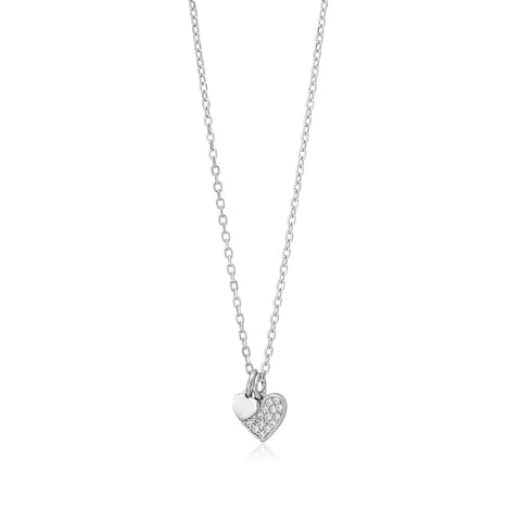 Sterling Silver Necklace Pendant for Girls Petite Heart Charm with Simulated Diamonds 17.5"