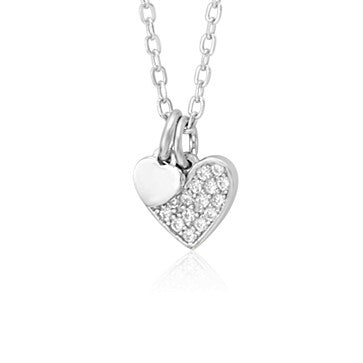 Sterling Silver Necklace Pendant for Girls Petite Heart Charm with Simulated Diamonds 17.5"