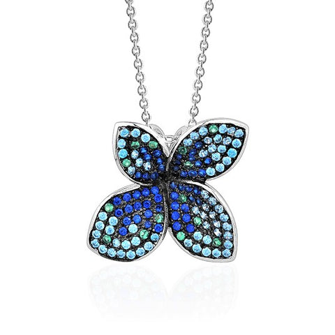 Sterling Silver Necklace Pendant Flower Petit Fleur with Colors Assorted Cubic Zirconia 17.5"