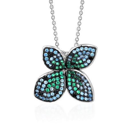 Sterling Silver Necklace Pendant Flower Petit Fleur with Colors Assorted Cubic Zirconia 17.5"