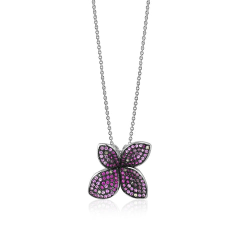 Sterling Silver Necklace Pendant Flower Petit Fleur with Colors Assorted Cubic Zirconia 17.5"