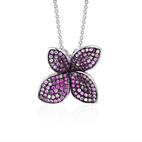 Sterling Silver Necklace Pendant Flower Petit Fleur with Colors Assorted Cubic Zirconia 17.5"