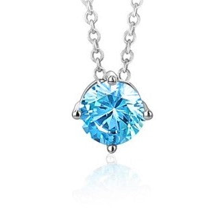 Sterling Silver Floating Solitaire Necklace Pendant for Girls Simulated Birthstone