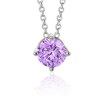 Sterling Silver Floating Solitaire Necklace Pendant for Girls Simulated Birthstone