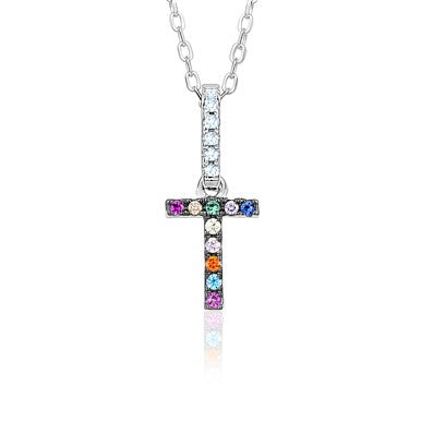 Sterling Silver Initial Necklace Pendant for Girls Multi Color Rainbow Simulated Gemstones Letters
