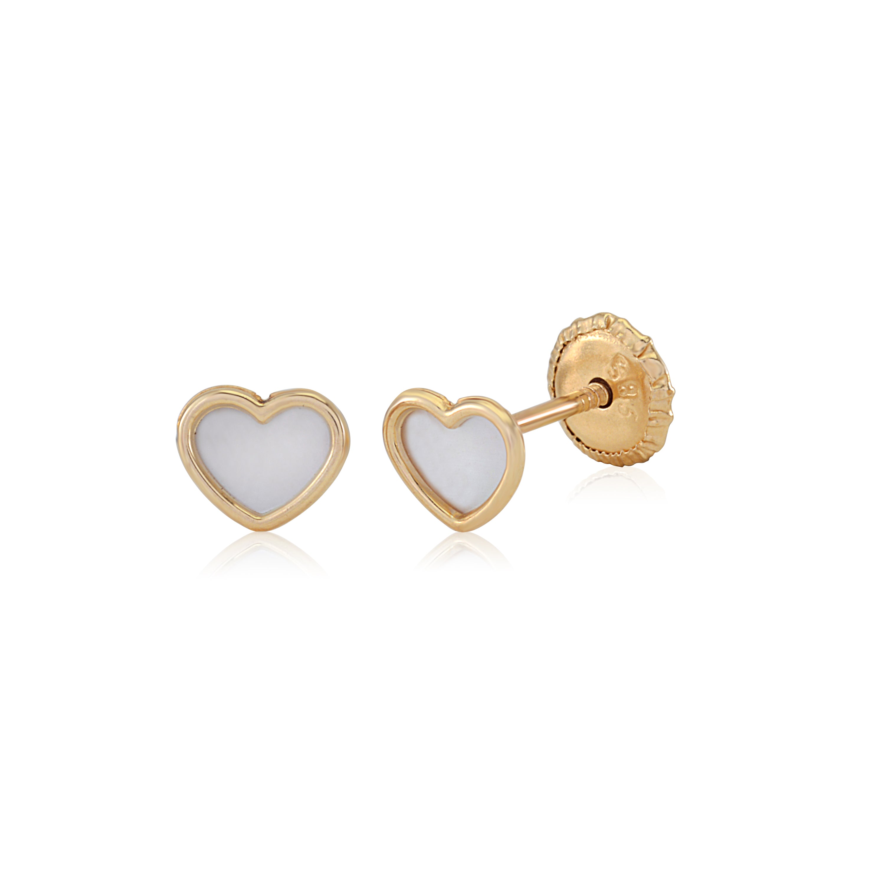 MASSETE 14k Yellow Gold Screwback Earrings Heart for Baby and Children