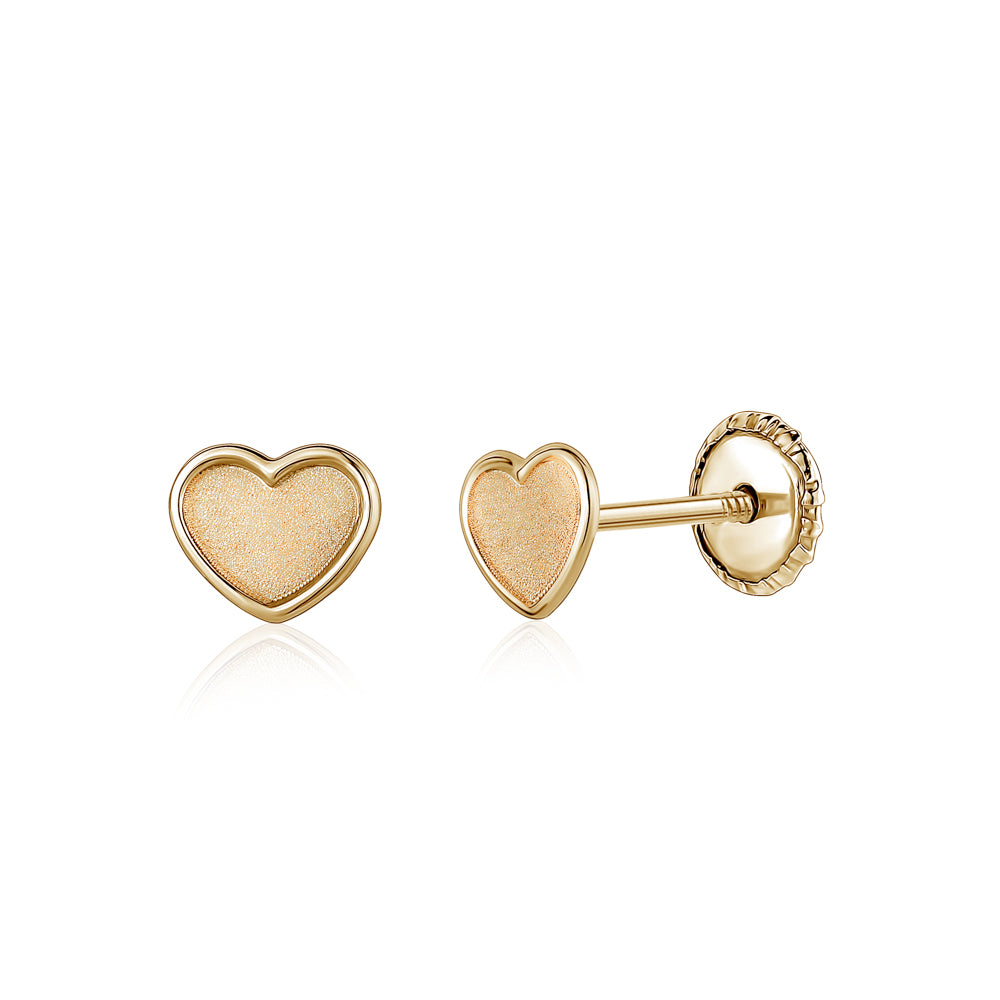 MASSETE 14k Yellow Gold Screwback Earrings Heart for Baby and Children
