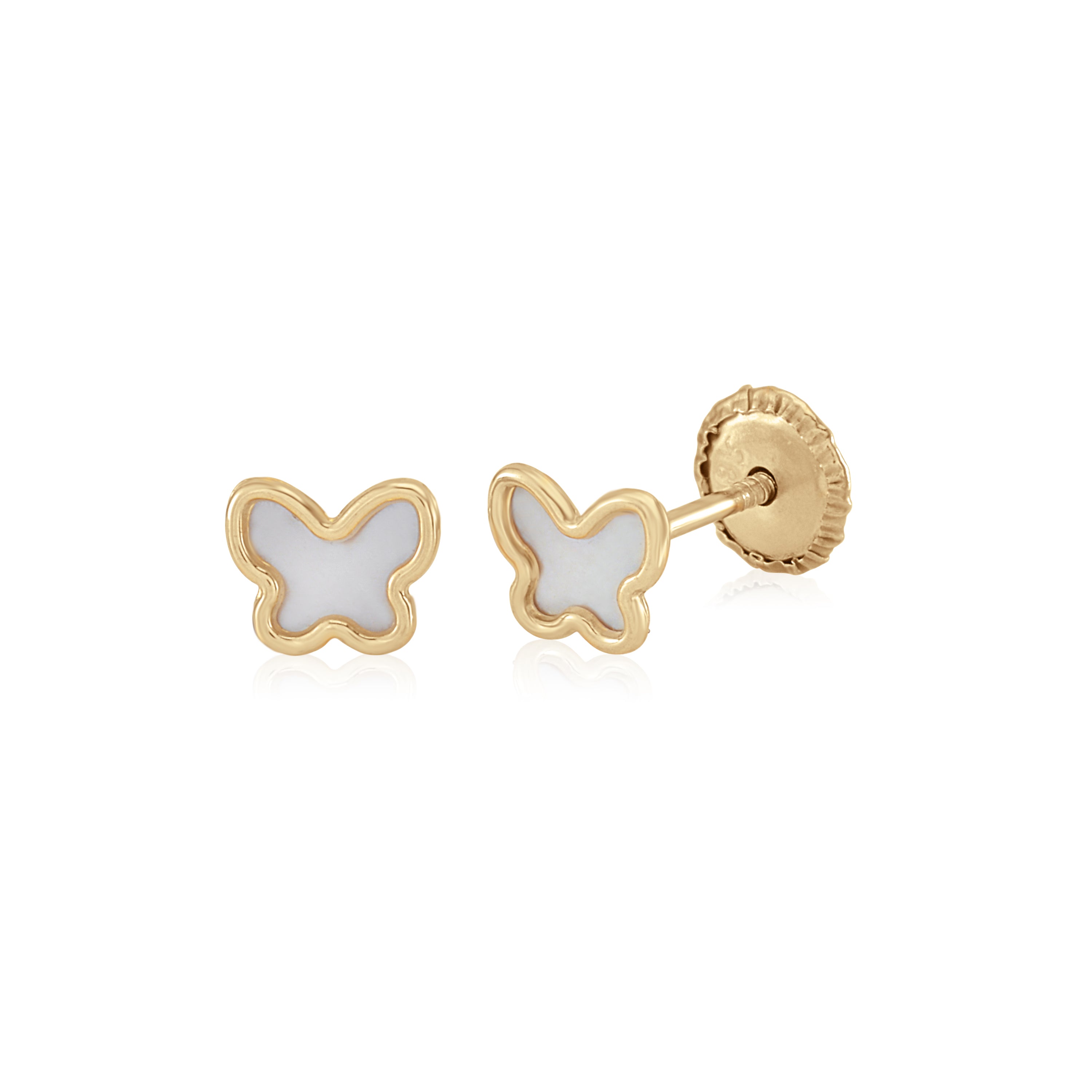 MASSETE 14k Yellow Gold Screwback Earrings Butterfly for Baby and Children