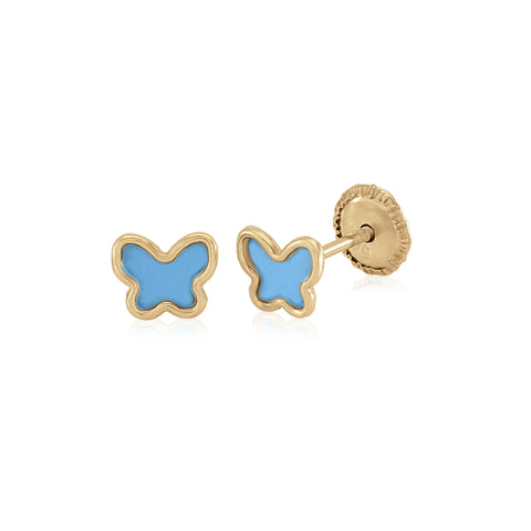 MASSETE 14k Yellow Gold Screwback Earrings Butterfly for Baby and Children