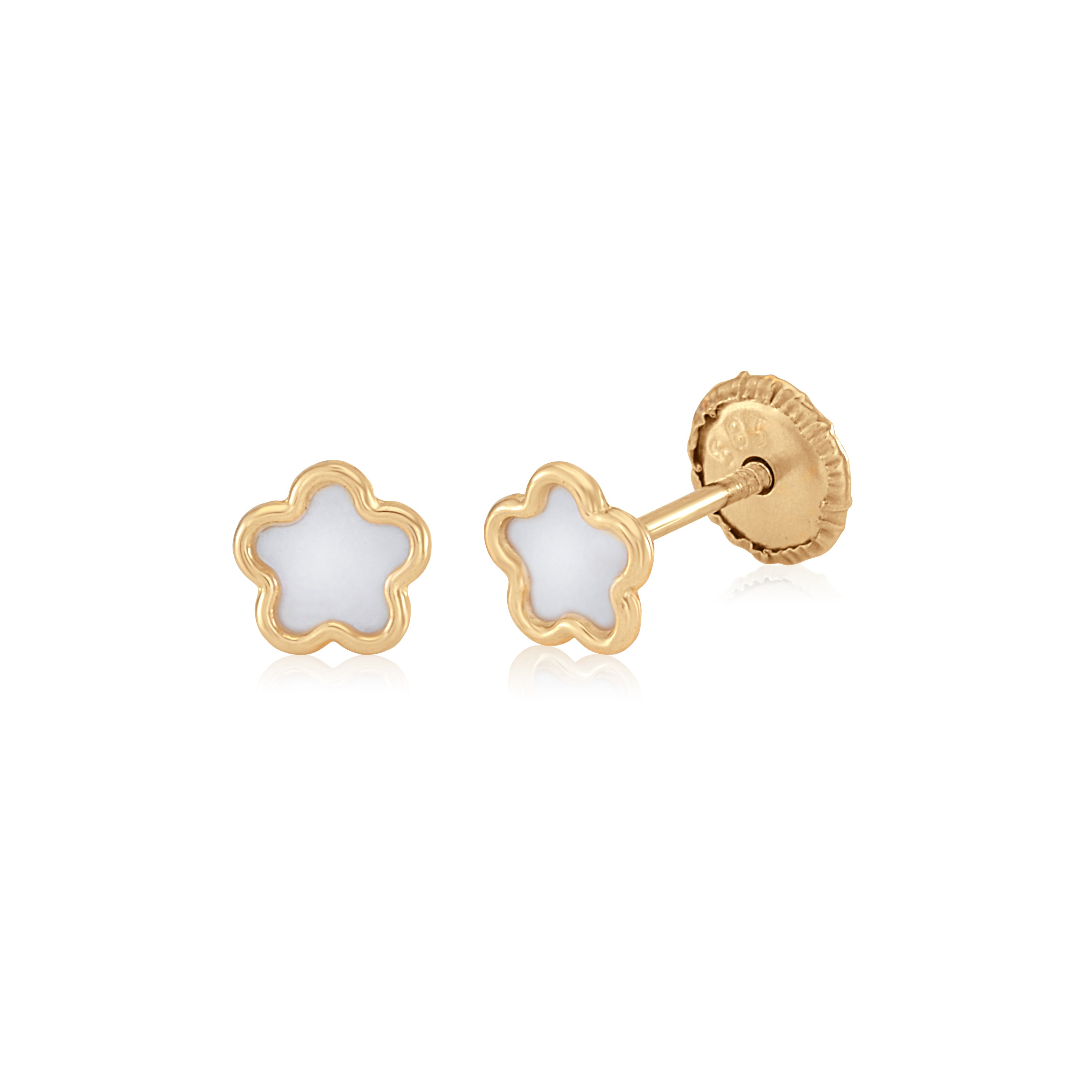 MASSETE 14k Yellow Gold Screwback Earrings Flower for Baby and Children