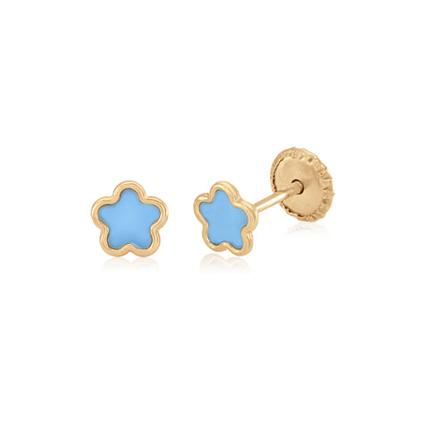 MASSETE 14k Yellow Gold Screwback Earrings Flower for Baby and Children