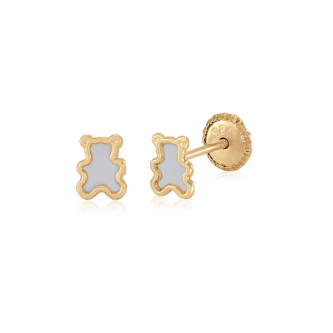 MASSETE 14k Yellow Gold Screwback Earrings Teddy Bear for Baby and Children
