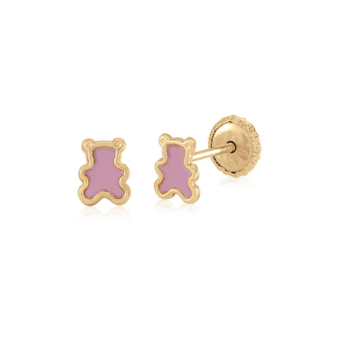 MASSETE 14k Yellow Gold Screwback Earrings Teddy Bear for Baby and Children