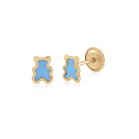 MASSETE 14k Yellow Gold Screwback Earrings Teddy Bear for Baby and Children