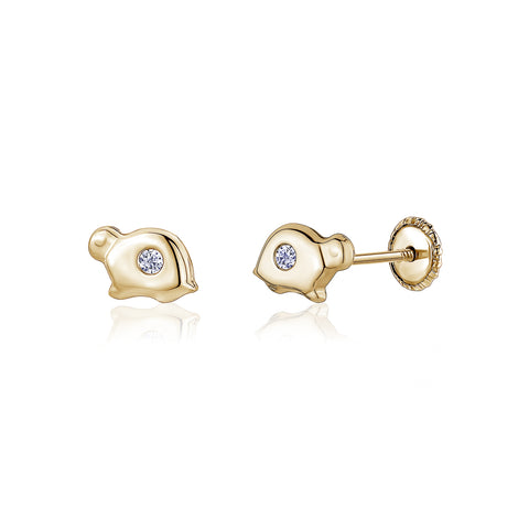 14k Yellow Gold Turtle Earrings for Baby Girl Tiny Screwback