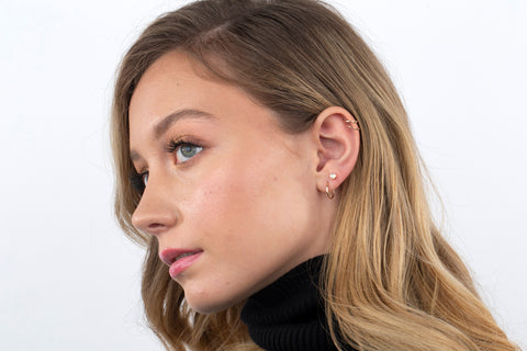 14k Gold CZ Button Round Stud Earrings Screwback Baby Girls or Multiple Piercings Yellow with Simulated Diamond
