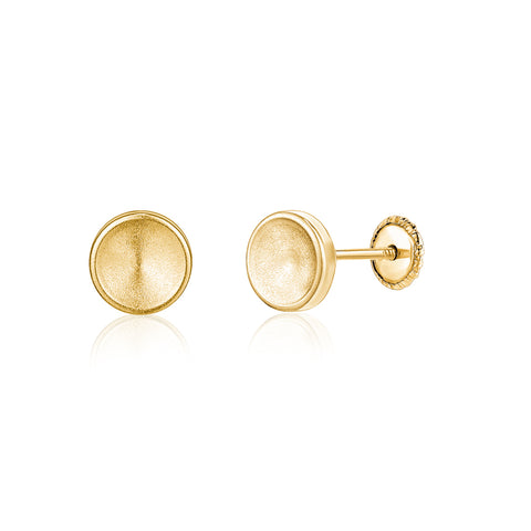 14k Yellow Gold Concave Button Disc Small Earrings Stud Post Satin Finish Screwback Closure