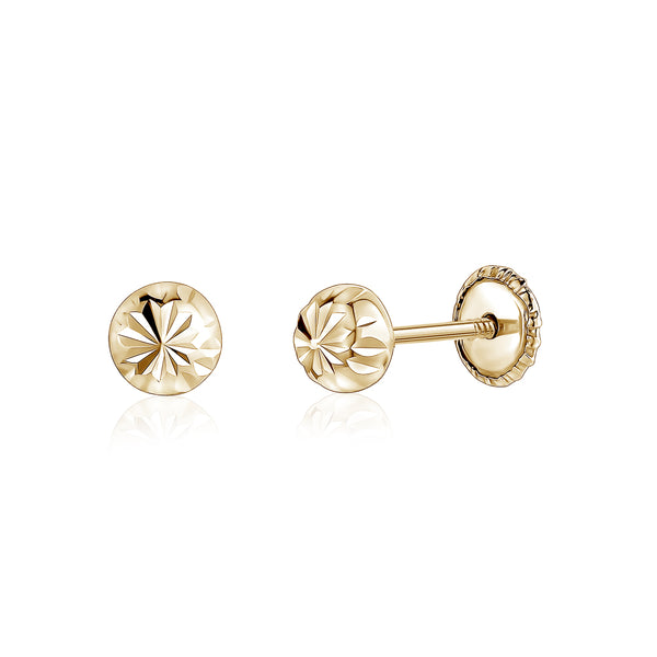 14k Solid Gold Ball Earrings with Flat Covered Back Screwback