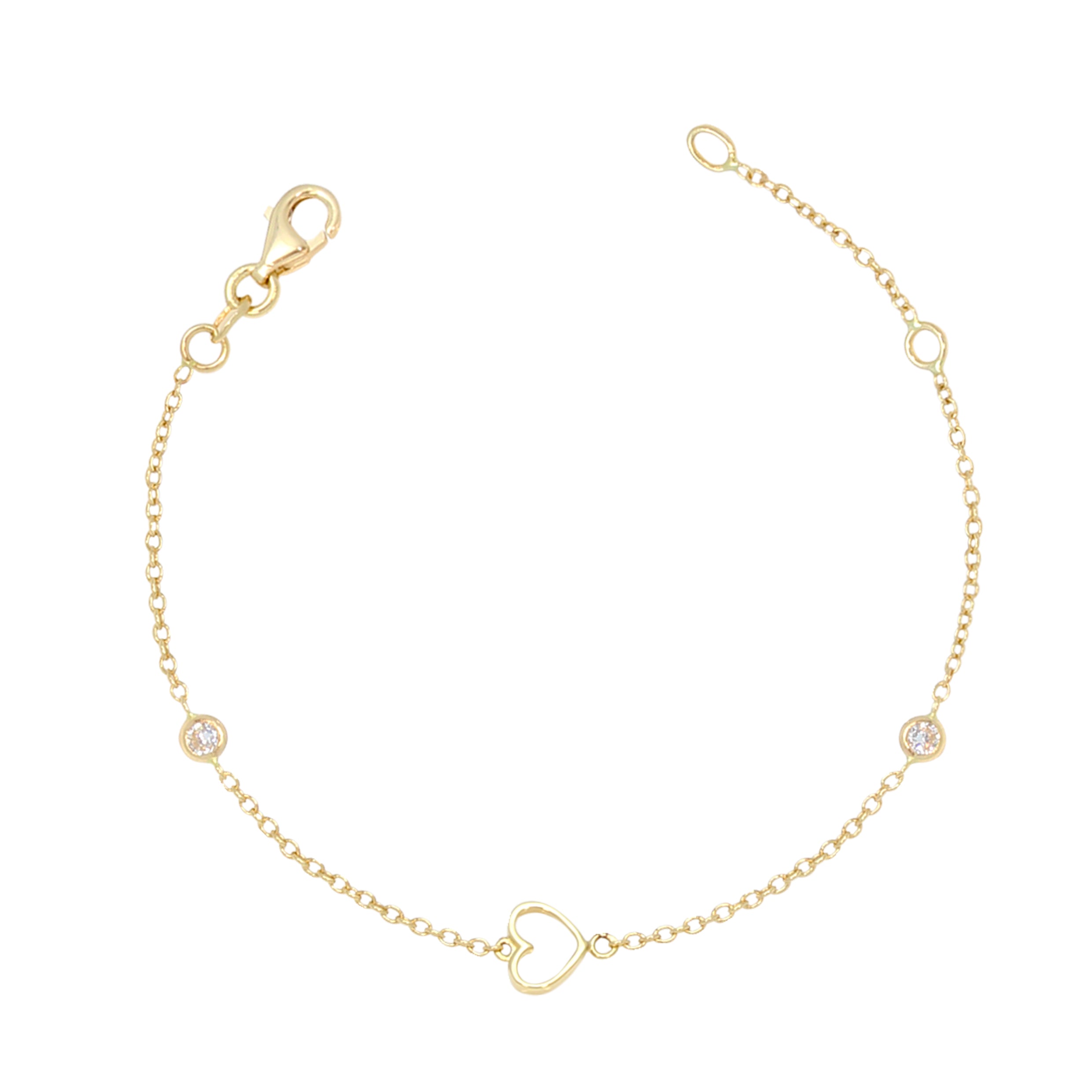 Heart Bracelet in 14k Yellow White & Rose Gold with CZ