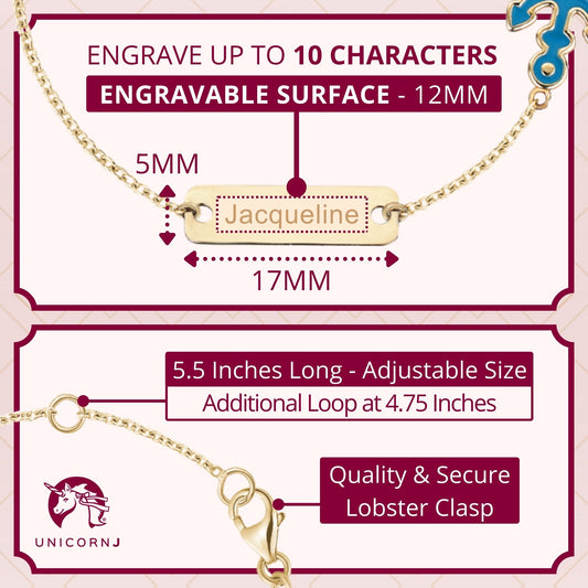 14K Yellow Gold Kids Boys Girls ID Bracelet Anchor Charm with Blue Enamel Italy
