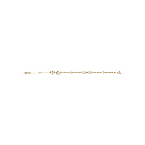 14K Yellow Gold Multiple Heart Bracelet Mother of Pearl or Pink for Girls and Women Italy 7"