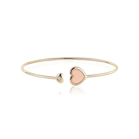 14K Yellow Gold Double Heart Wire Bracelet Mother of Pearl or Pink for Girls and Women Italy