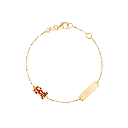 14K Yellow Gold Kids Girls Boys ID Bracelet Racing Car Charm Red Enamel Italy 5.5"