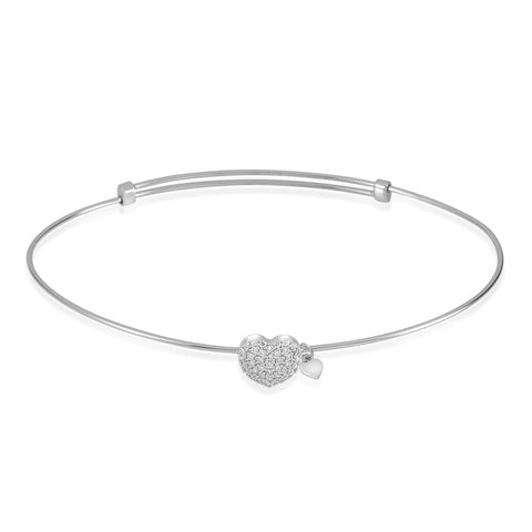 Heart Pave Bangle Bracelet in 14k White Gold with CZ Pave