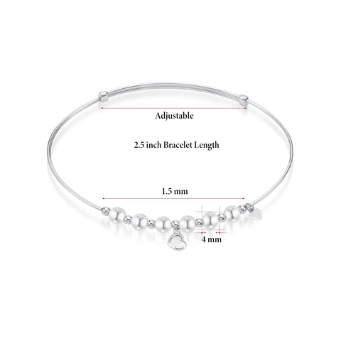Heart Pearl Bangle Bracelet in 14k White Gold